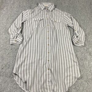 Dizzy Lizzy Shirt Dress Womens Medium Striped Button Up Long Sleeve Pockets